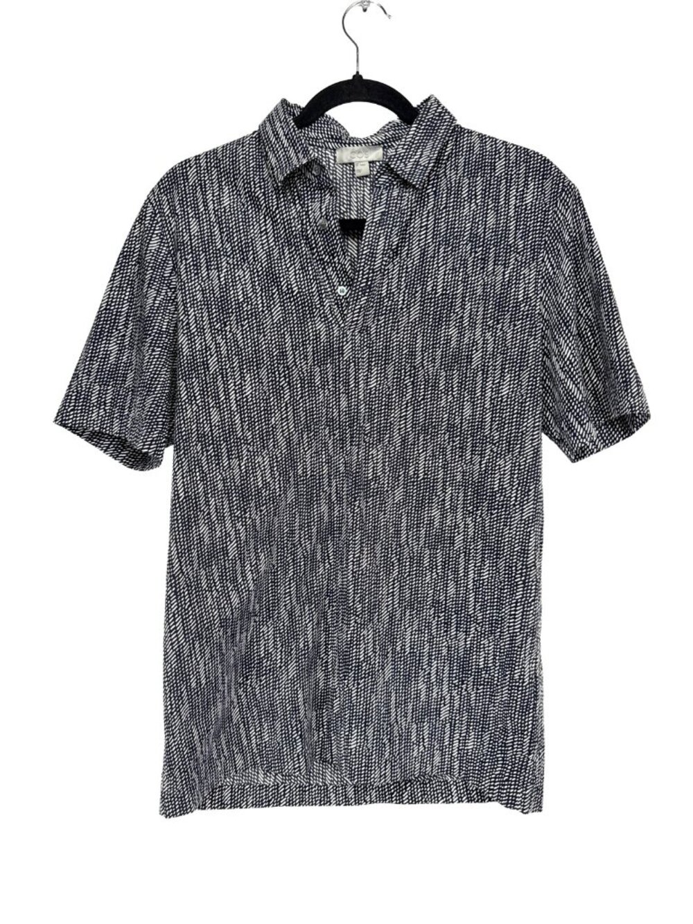 COS Blue White Abstract Print Cotton Stretch 1/4 Button Up Short Sleeve Shirt S
